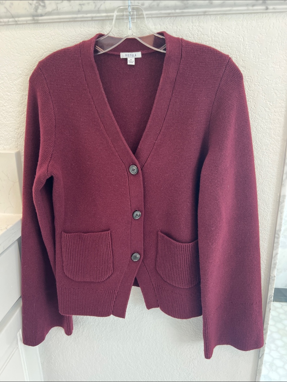 Pistola Maroon Button Front V-Neck Cardigan